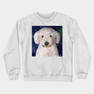 Painting of a Cute Fluffy White Maltipoo Looking at You Crewneck Sweatshirt